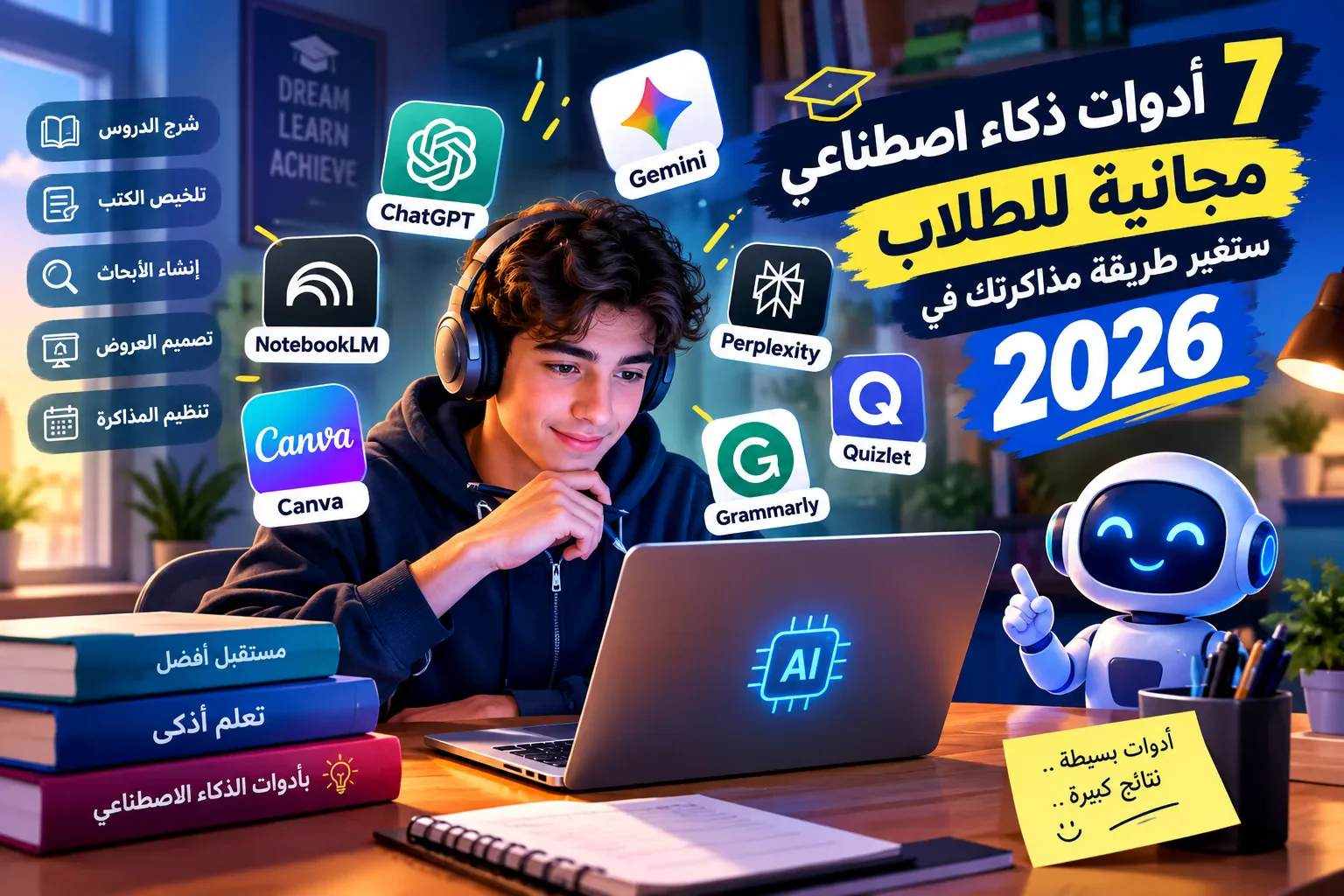 image about 7 أدوات ذكاء اصطناعي مجانية ستغيّر طريقة مذاكرتك في 2026!