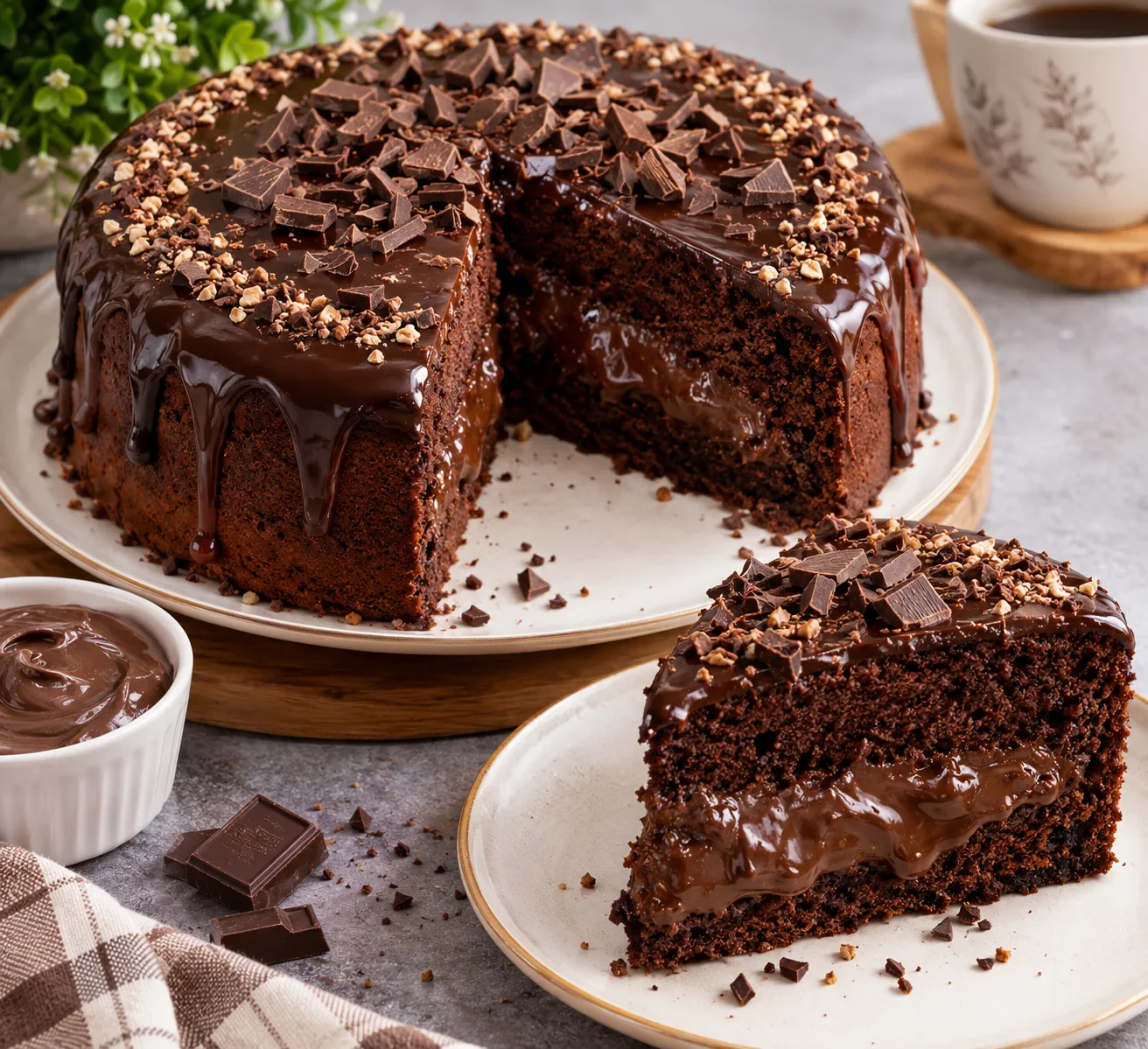 image about كيكة الشوكولاتة الترند بحشوة غنية تذوب في الفم 😍 | أسهل طريقة لعمل كيكة الشوكولاتة في البيت