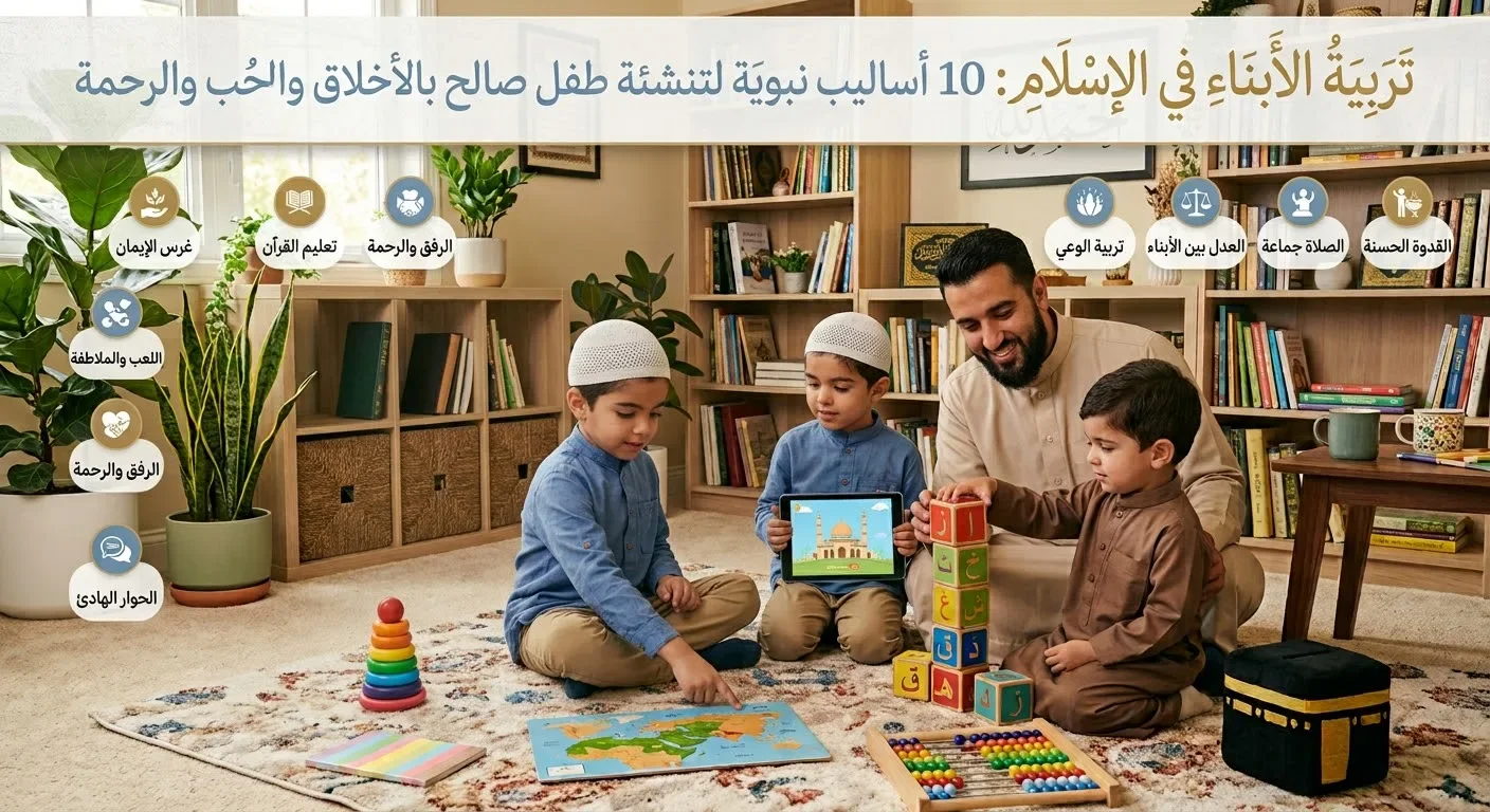 image about تربية الأبناء في الإسلام: 10 أساليب نبوية لتنشئة طفل صالح بالأخلاق والحب والرحمة