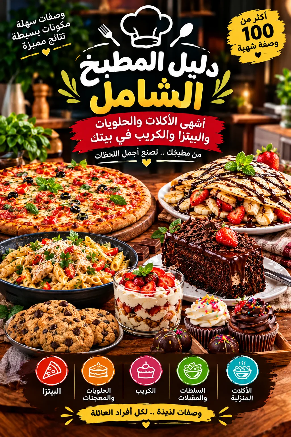image about دليل المطبخ الشامل: أشهى الأكلات والحلويات والبيتزا والكريب في بيتك