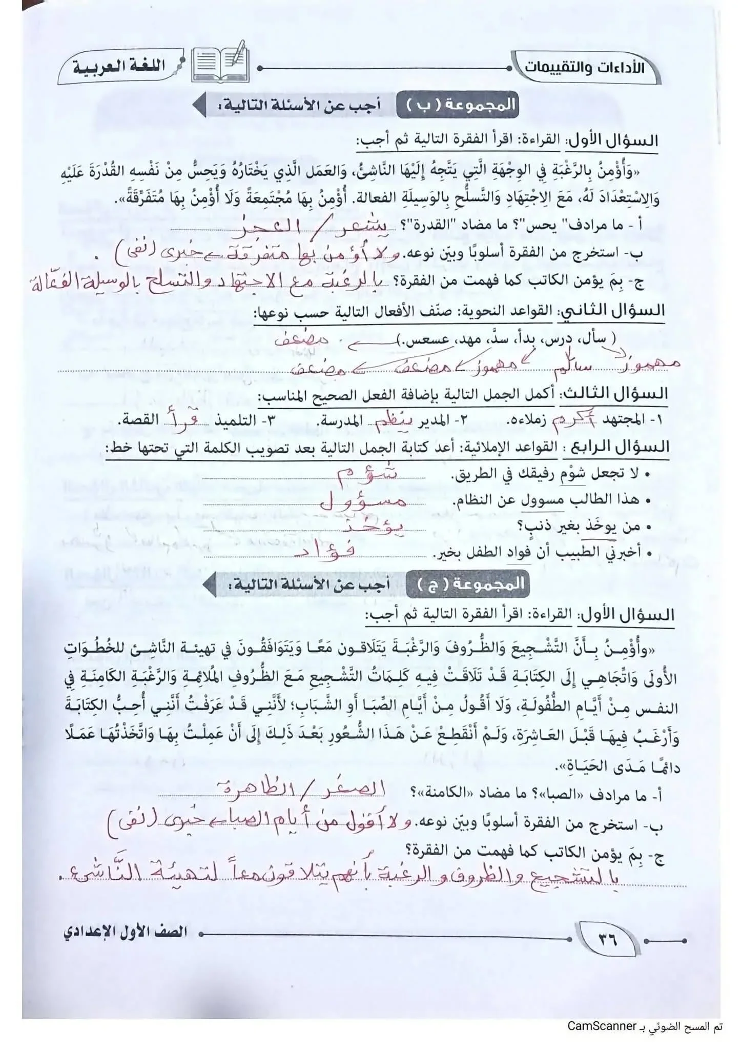 image about حل كتاب التقييمات لغة عربية للصف الأول الإعدادي الترم الأول 2027