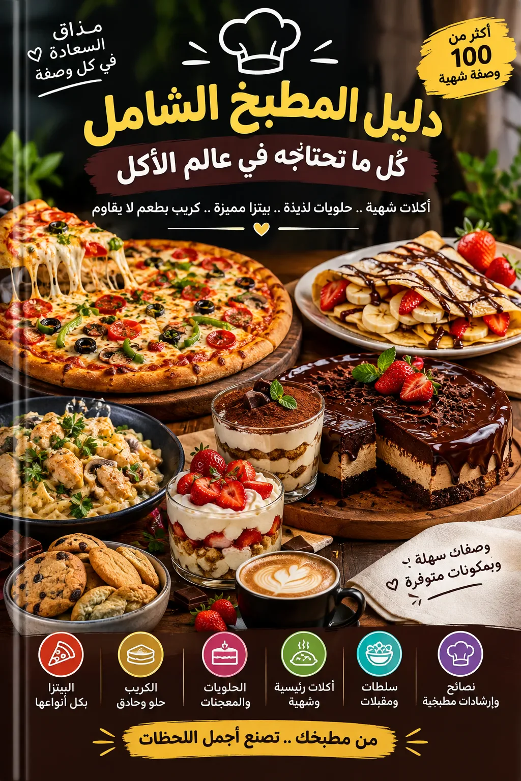 image about دليل المطبخ الشامل: أشهى الأكلات والحلويات والبيتزا والكريب في بيتك