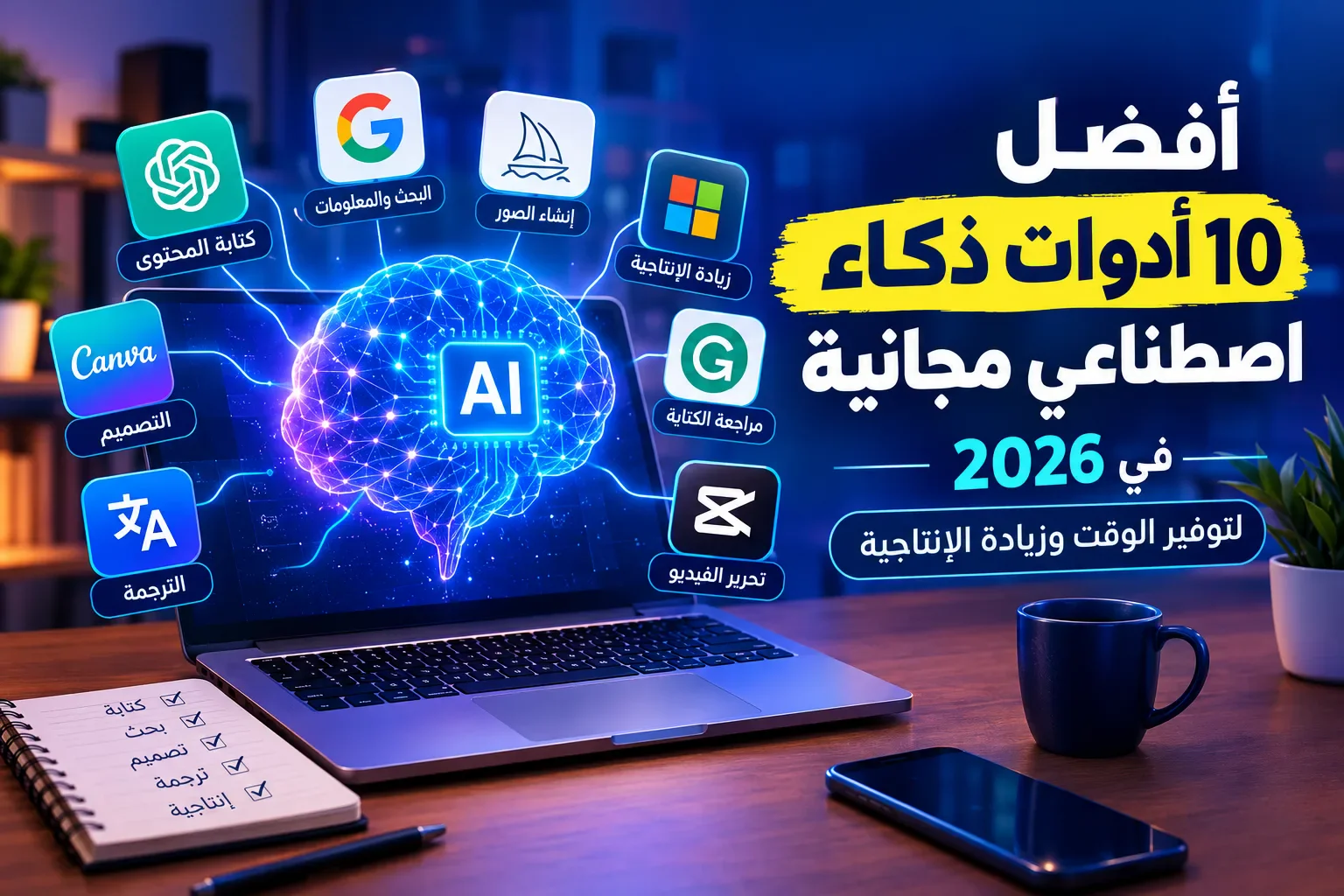 image about أفضل 10 أدوات ذكاء اصطناعي مجانية في 2026 لإنجاز أعمالك بسهولة