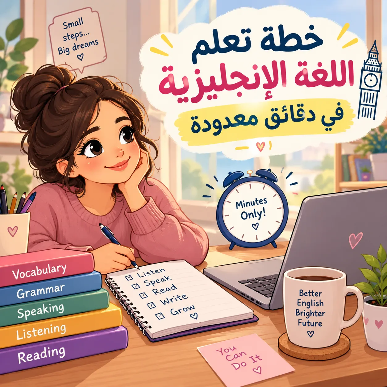 image about هل يمكنني تَعلُّم اللغة الإنجليزية في دقائق معدودة يومياً ؟