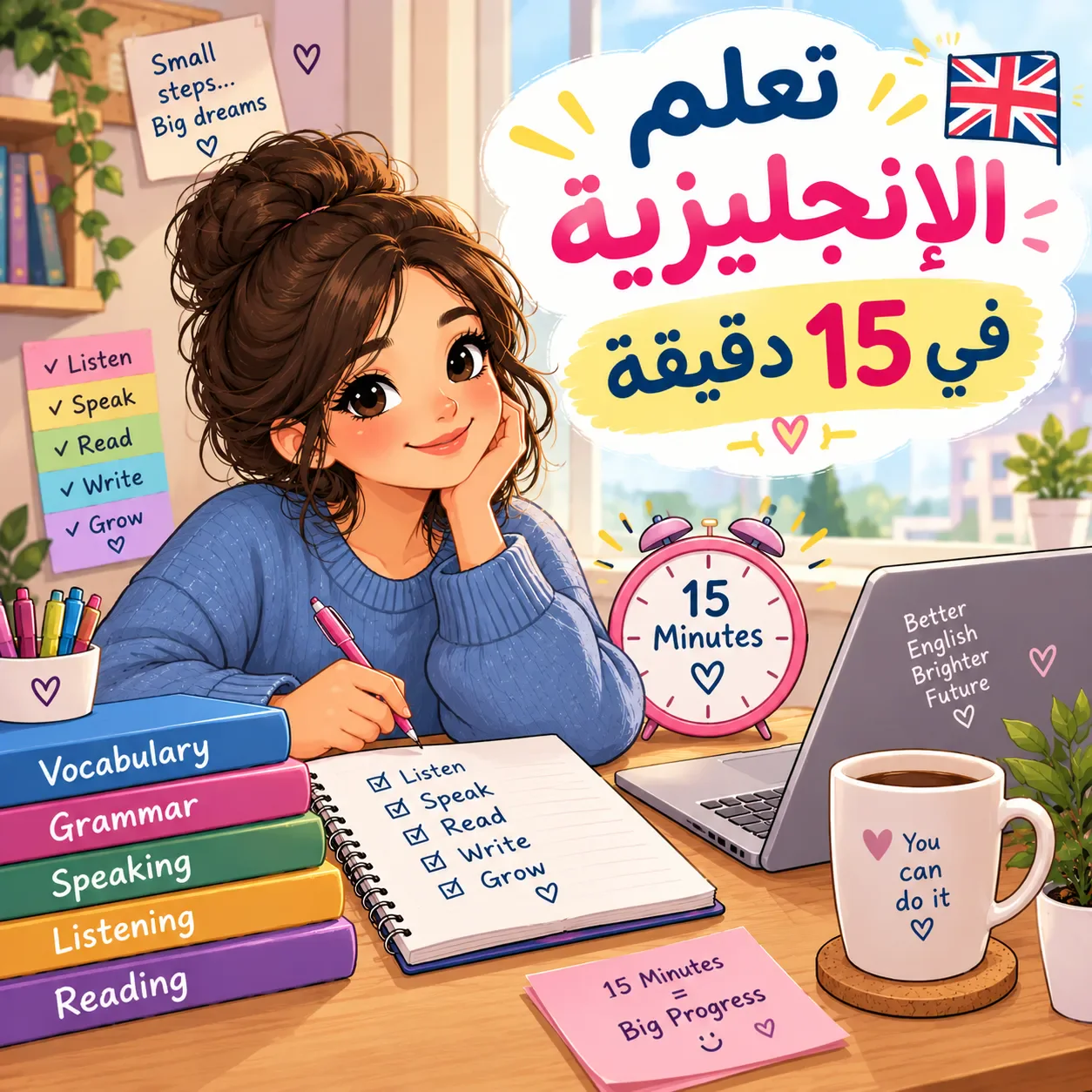 image about هل يمكنني تَعلُّم اللغة الإنجليزية في دقائق معدودة يومياً ؟