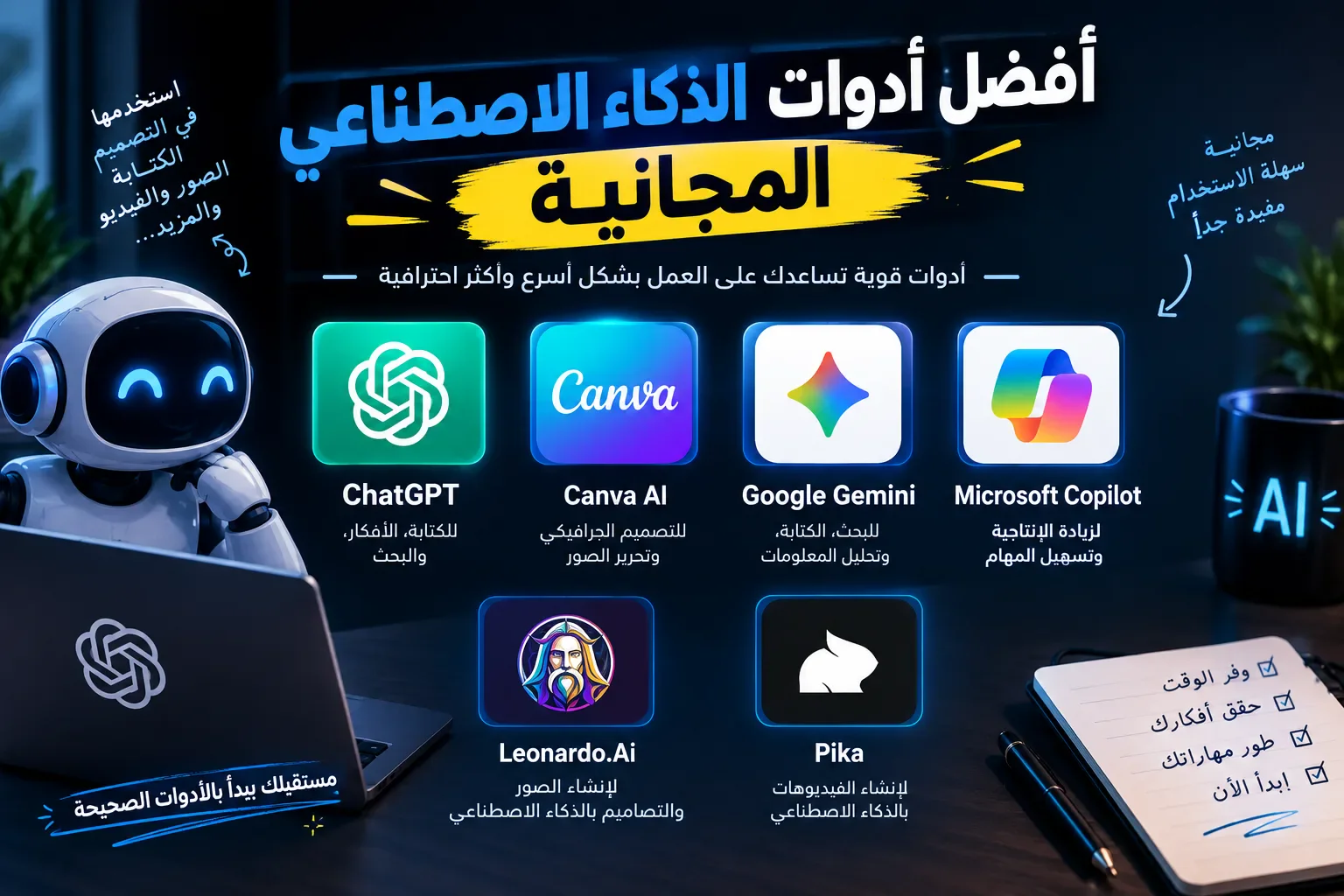image about افضل 7 ادوات ذكاء اصطناعي مجانية للعمل والربح من الانترنت