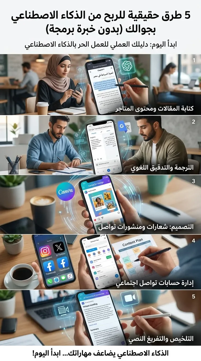 image about 5 طرق حقيقية للربح من الذكاء الاصطناعي بجوالك (بدون خبرة برمجة)