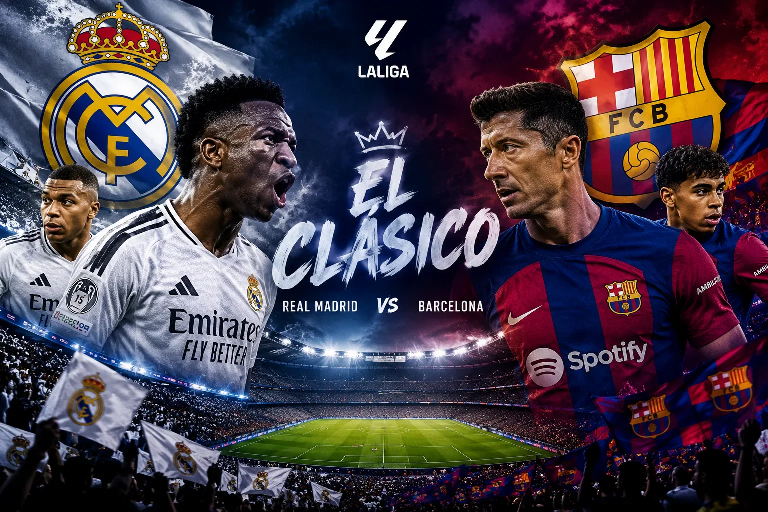 image about كلاسيكو الأرض.. ريال مدريد وبرشلونة في صراع العمالقة 🔥⚽ من يحكم عرش الكرة الإسبانية؟