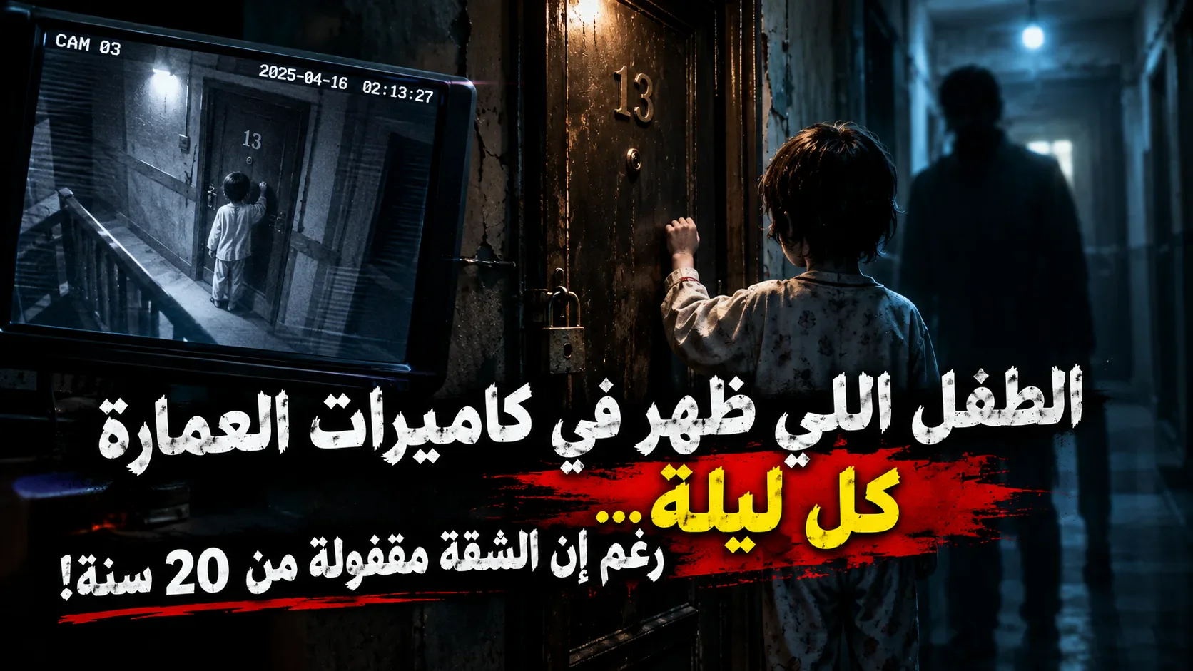 image about الطفل اللي ظهر في كاميرات العمارة كل ليلة… رغم إن الشقة مقفولة من 20 سنة! 👁️