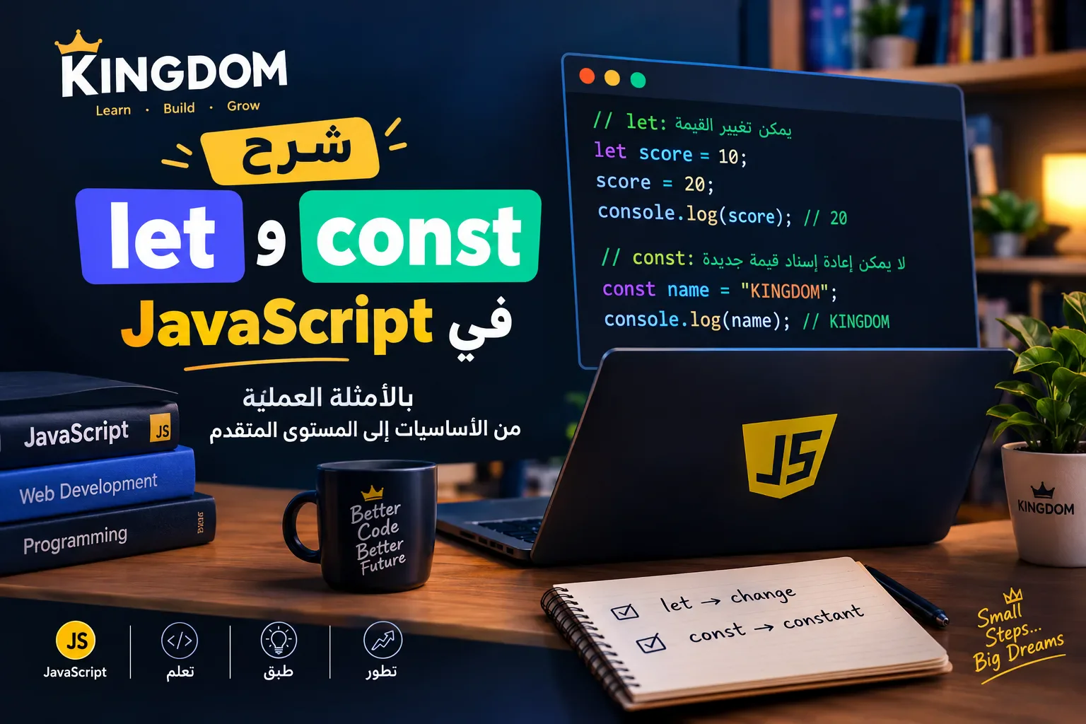 image about شرح let وconst في JavaScript بالأمثلة العملية: من الأساسيات إلى المستوى المتقدم