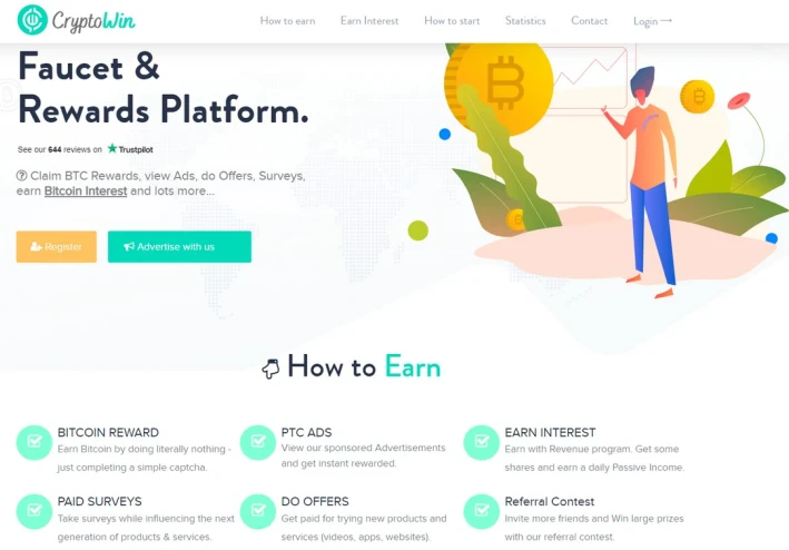 CryptoWin - موقع جديد لكسب البيتكوين