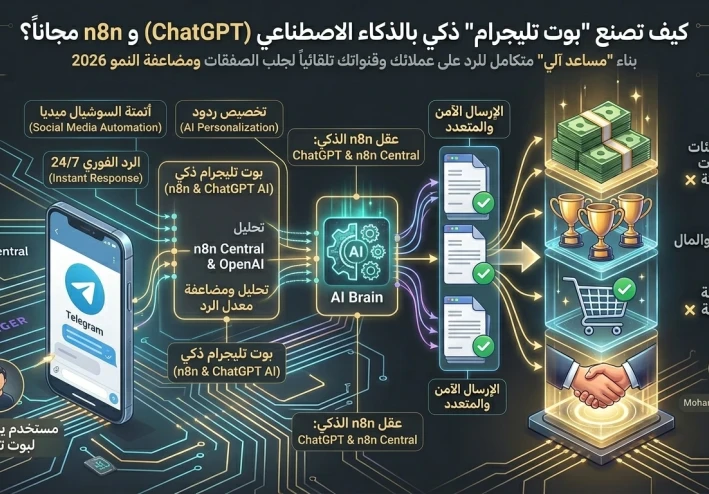 كيف تصنع "بوت تليجرام" ذكي بالذكاء الاصطناعي (ChatGPT) و n8n مجاناً؟