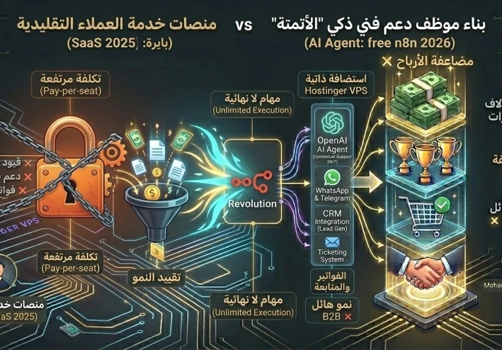 أفضل بديل مجاني لبرامج خدمة العملاء: كيف تبني (AI Agent) بـ n8n في 2026؟