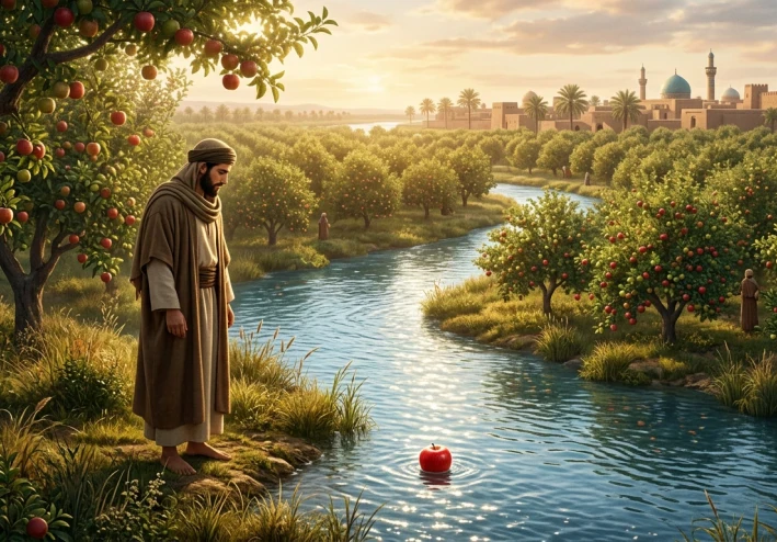 جَدْوَلُ الوَرَعِ الرَّقِيق: كَيْفَ أَثْمَرَتْ تَفَّاحَةُ النَّهْرِ إِمَامَ الدُّنْيَا؟