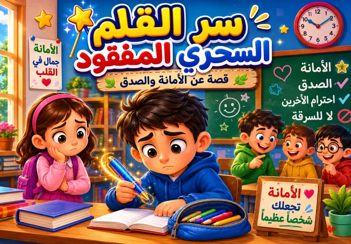 سر القلم السحري المفقود | قصة قصيرة للأطفال عن الأمانة والصدق ✨🖊️