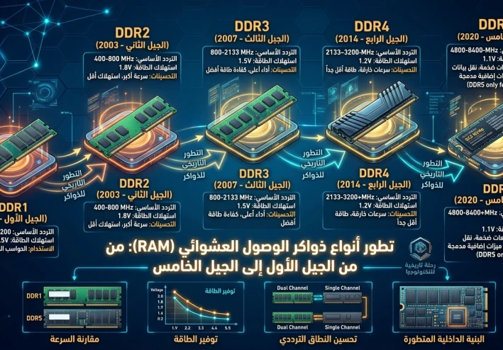 الدليل الشامل لتطور ذواكر الوصول العشوائي (RAM) وقصّة قفزات الأداء الرقمي