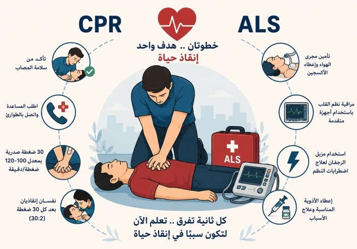 الإنعاش القلبي الرئوي (CPR) ودعم الحياة المتقدم (ALS): خطوات تنقذ الحياة في اللحظات الحرجة
