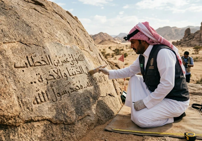 الكشف الأثري المذهل لنقش عمر بن الخطاب في السعودية يعيد كتابة تاريخ صدر الإسلام
