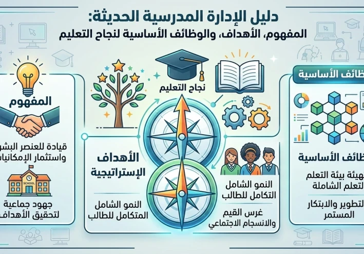 دليل الإدارة المدرسية الحديثة: المفهوم، الأهداف، والوظائف الأساسية لنجاح التعليم