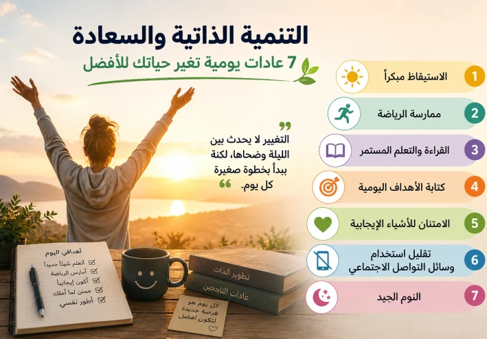 التنمية الذاتية والسعادة: 7 عادات يومية تغير حياتك للأفضل