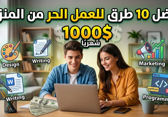 أفضل 10 طرق للعمل الحر وتحقيق 1000 دولار شهريًا من المنزل في 2026