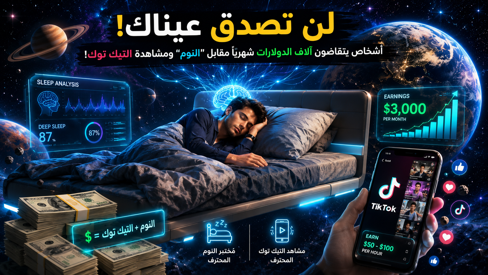 صورة مقال ⚠️ لن تصدق عيناك: أشخاص يتقاضون آلاف الدولارات شهرياً مقابل "النوم" ومشاهدة التيك توك! 💸😴