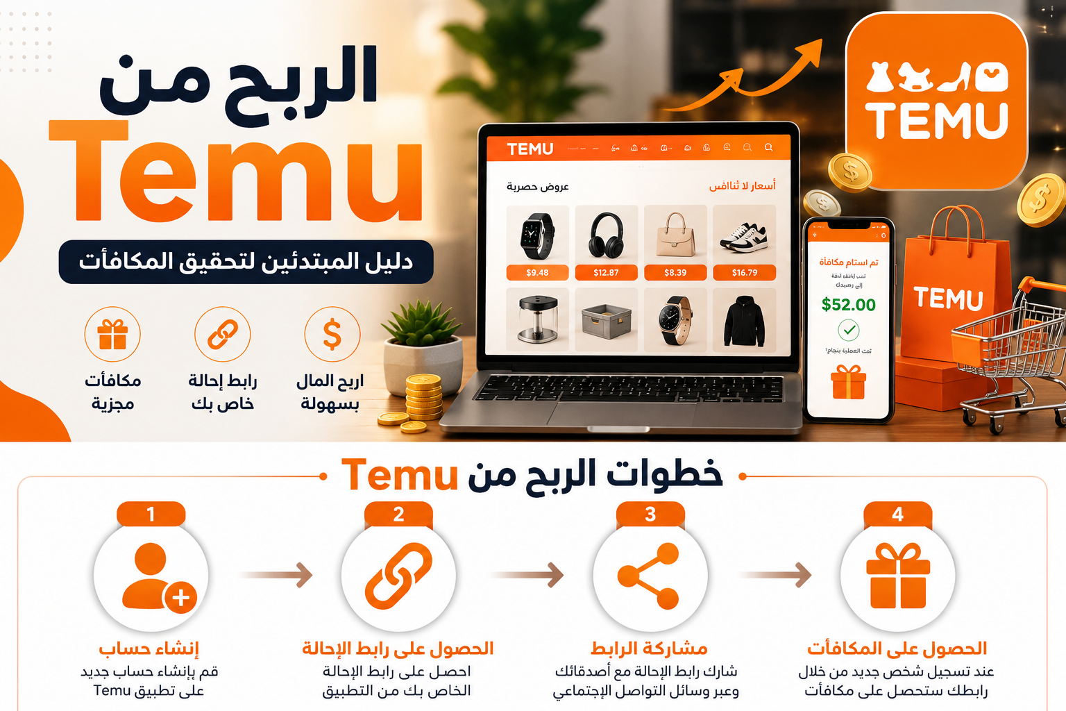 صورة مقال كيفية الربح من Temu للمبتدئين: شرح برنامج الإحالة وأفضل طرق كسب المال من الإنترنت 2026