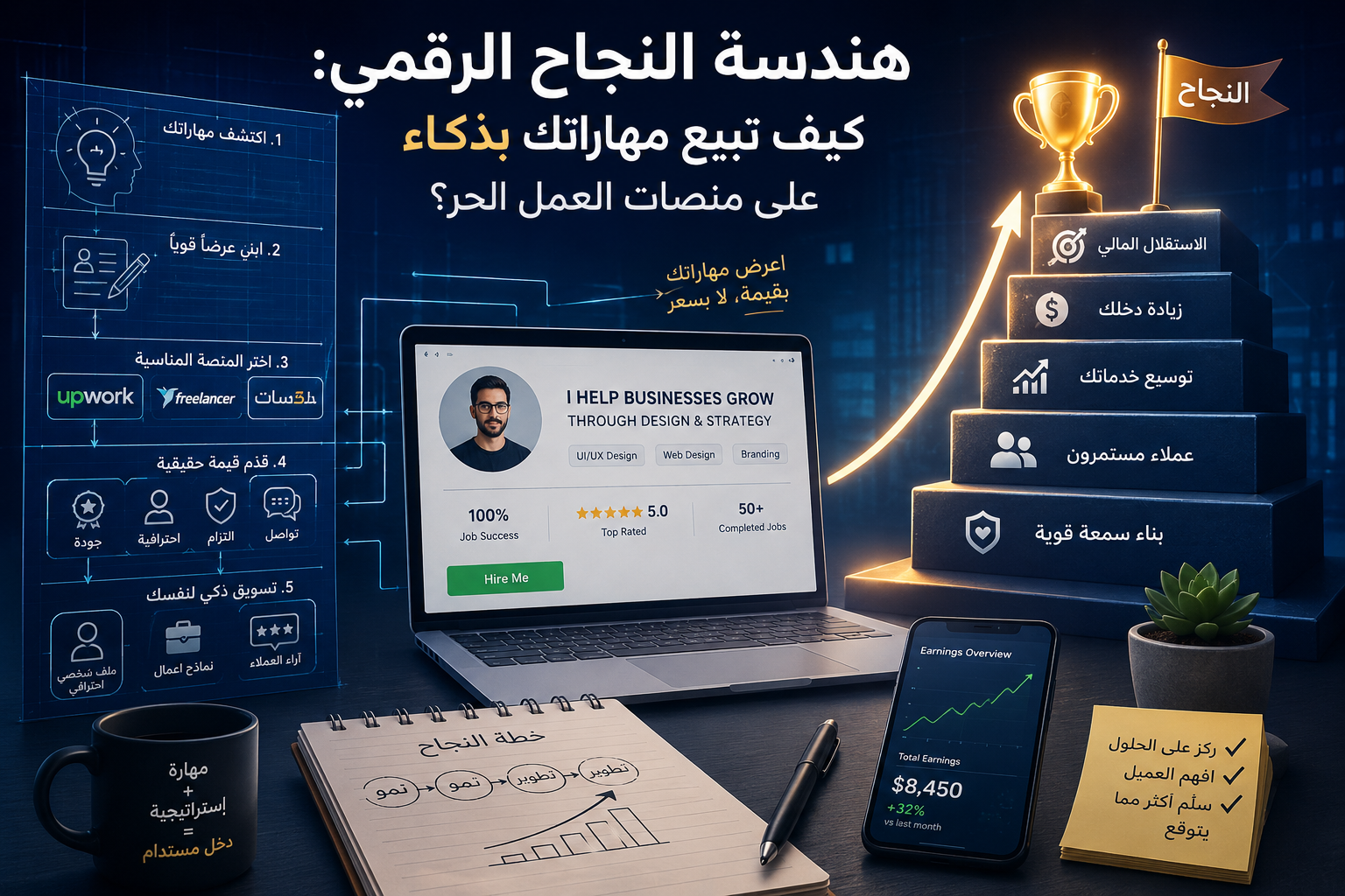 صورة مقال هندسة النجاح الرقمي: كيف تبيع مهاراتك بذكاء على منصات العمل الحر؟