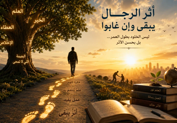أَثَرُ الرِّجَالِ يَبْقَى وَإِنْ غَابُوا ليس الخلودُ بطولِ العُمُر، بل بحُسنِ الأَثَر