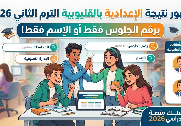 نتيجة الشهادة الإعدادية محافظة القليوبية 2026 الترم الثاني بالاسم ورقم الجلوس والاسم فقط ورقم الجلوس فقط والمدرسة والإدارة التعليمية والأوائل