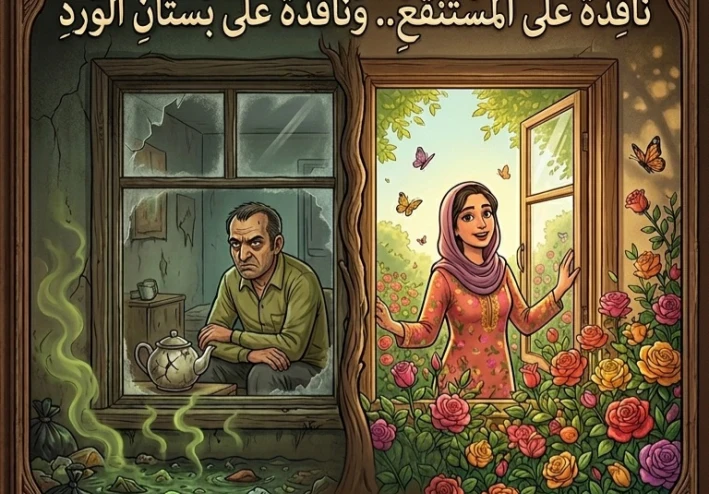 نافذة على المستنقع ونافذة على بستان الورد