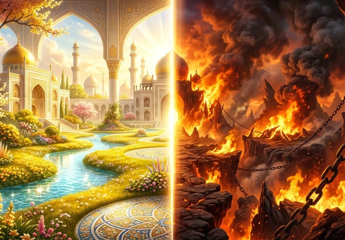 العنوان: نعيم الجنة وعذاب النار: المصير الأبدي الذي ينتظر الإنسان