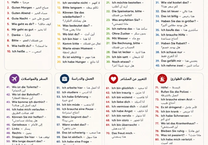 أهم 100 جملة في اللغة الألمانية لتعلم التواصل بسهولة وسرعة