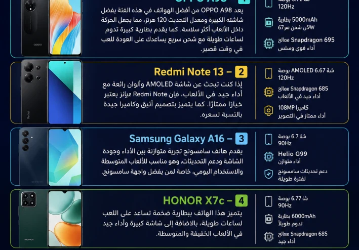 أفضل هواتف الألعاب بأقل من 10000 جنيه في 2026.. أداء قوي بسعر اقتصادي
