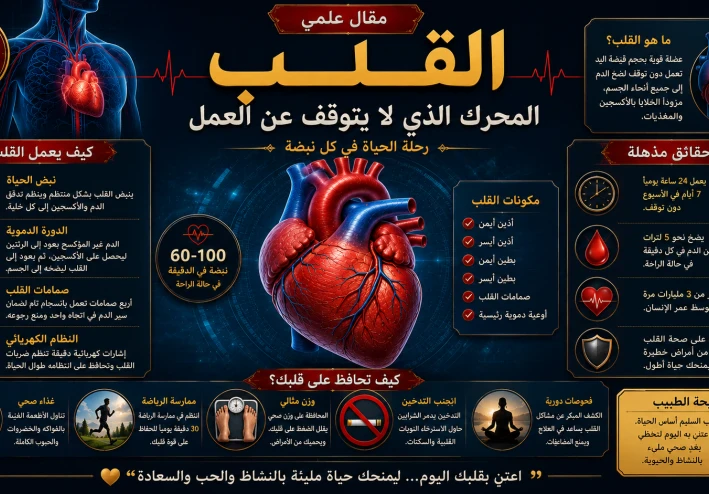 القلب: المحرك الذي لا يتوقف عن العمل