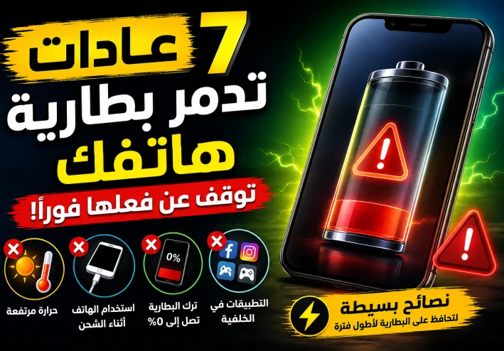 🔋⚠️ 7 عادات تدمر بطارية هاتفك.. توقف عن فعلها فورًا!