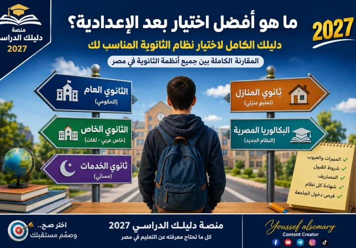 أفضل نظام بعد الإعدادية 2027 | الفرق بين الثانوي العام والخاص والخدمات والبكالوريا
