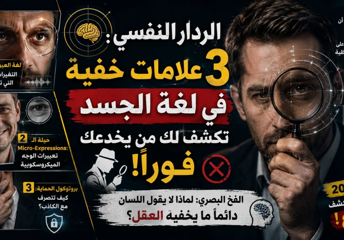 🧠 الردار النفسي: 3 علامات خفية في لغة الجسد تكشف لك من يخدعك فوراً! 🕵️‍♂️❌