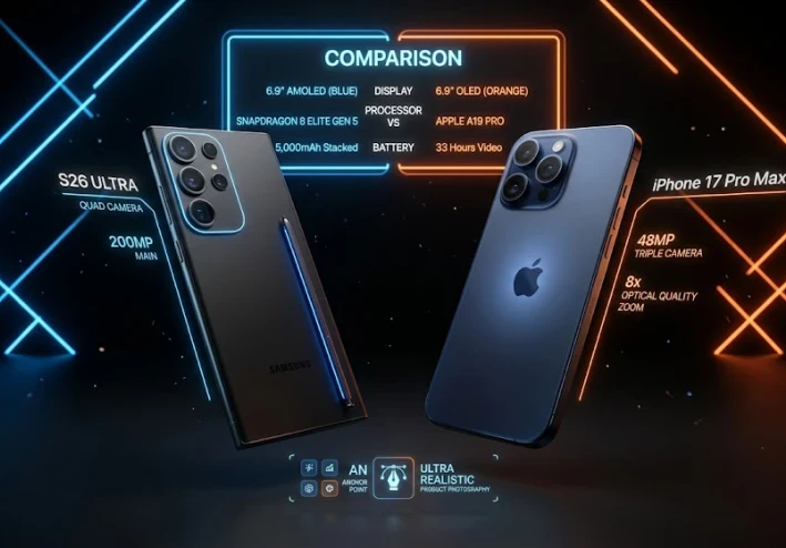 Samsung S26 Ultra vs iPhone 17 Pro Max — مقارنة شاملة ومراجعة قوية لأقوى هاتفين في 2026
