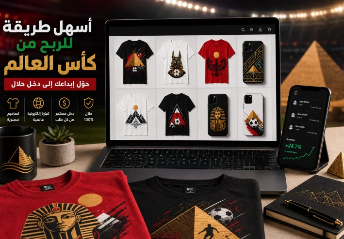 دليل المبتدئين الحلال: كيف تربح من الإنترنت من تصميم تيشيرتات ومنتجات منتخب مصر في كأس العالم 2026؟