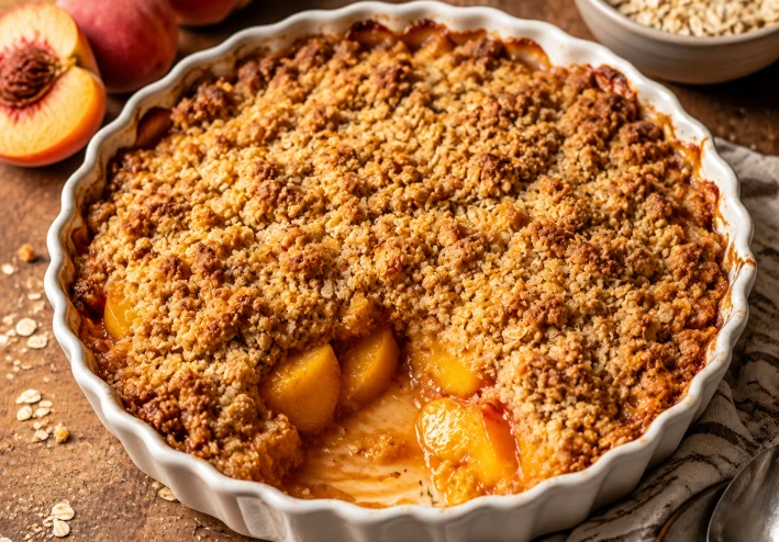 🍑🥧 فطيرة الدراق بالشوفان المقرمشة - وصفة صحية ولذيذة بطبقة ذهبية مقرمشة