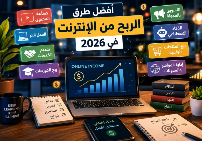 أفضل مصادر الربح من الإنترنت في 2026  (طرق حقيقية ومجربة للمبتدئين والمحترفين)