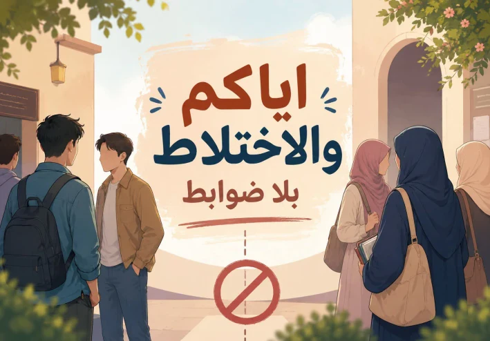 لا للاختلاط بين الرجال و النساء "No to mixing between men and women."