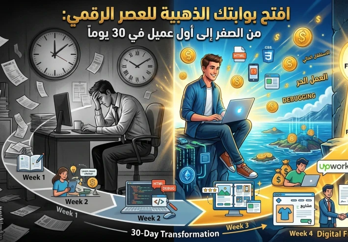 دليل عام 2026: كيف تتعلم مهارة رقمية وتدخل عالم العمل الحر في 30 يوماً فقط؟ 💸💻
