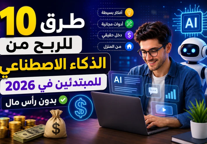 10 طرق للربح من الذكاء الاصطناعي للمبتدئين في 2026 بدون رأس مال | دليل شامل