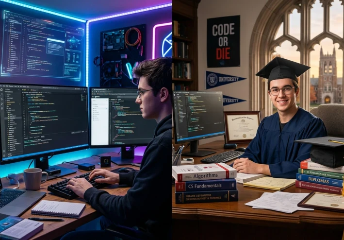 هل يمكن تعلم البرمجة بدون جامعة؟ الحقيقة التي لا يخبرك بها أحد