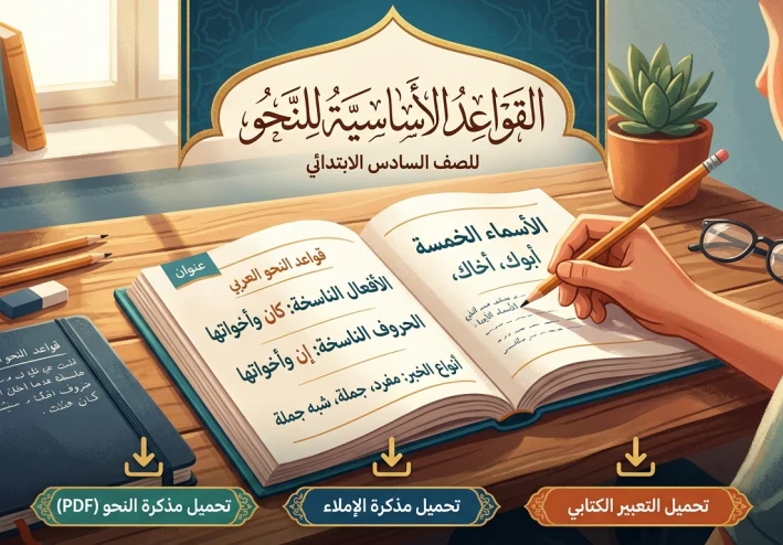 دليل التفوق في اللغة العربية: القواعد الأساسية للنحو للصف السادس الابتدائي (مع رابط التحميل)