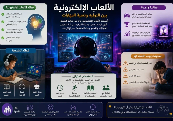 الألعاب الإلكترونية: فوائدها وأضرارها وأهميتها في تنمية المهارات