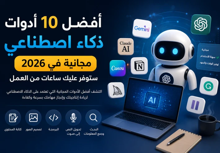أفضل 10 أدوات ذكاء اصطناعي مجانية في 2026 ستوفر عليك ساعات من العمل