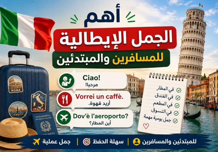 أهم  الجمل والعبارات الإيطالية للمسافرين والمبتدئين مع الترجمة